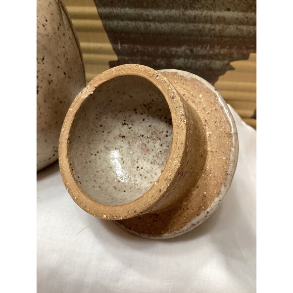 Vintage Studio Pottery Stoneware Jar With Lid Artist Signed Pumpkin Look Heavy - Picture 5 of 13